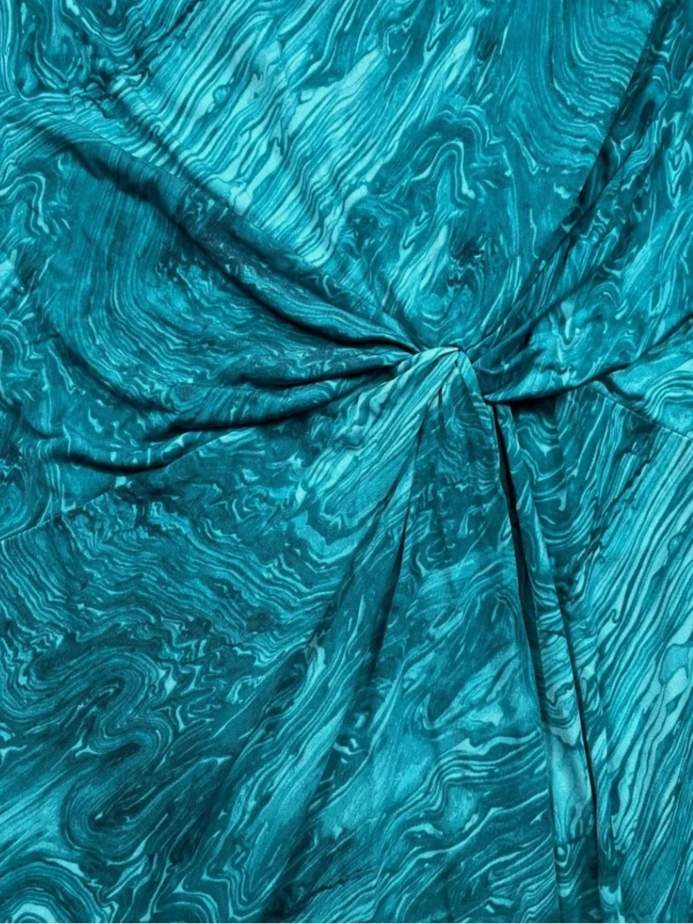 Michael Kors Womens Teal Marble Print Ruched Draped Twist Front Midi Dress PS